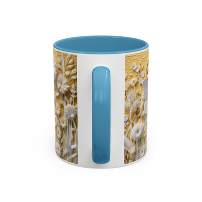White Floral Relief with Butterflies Accent Mug | 11oz 15oz