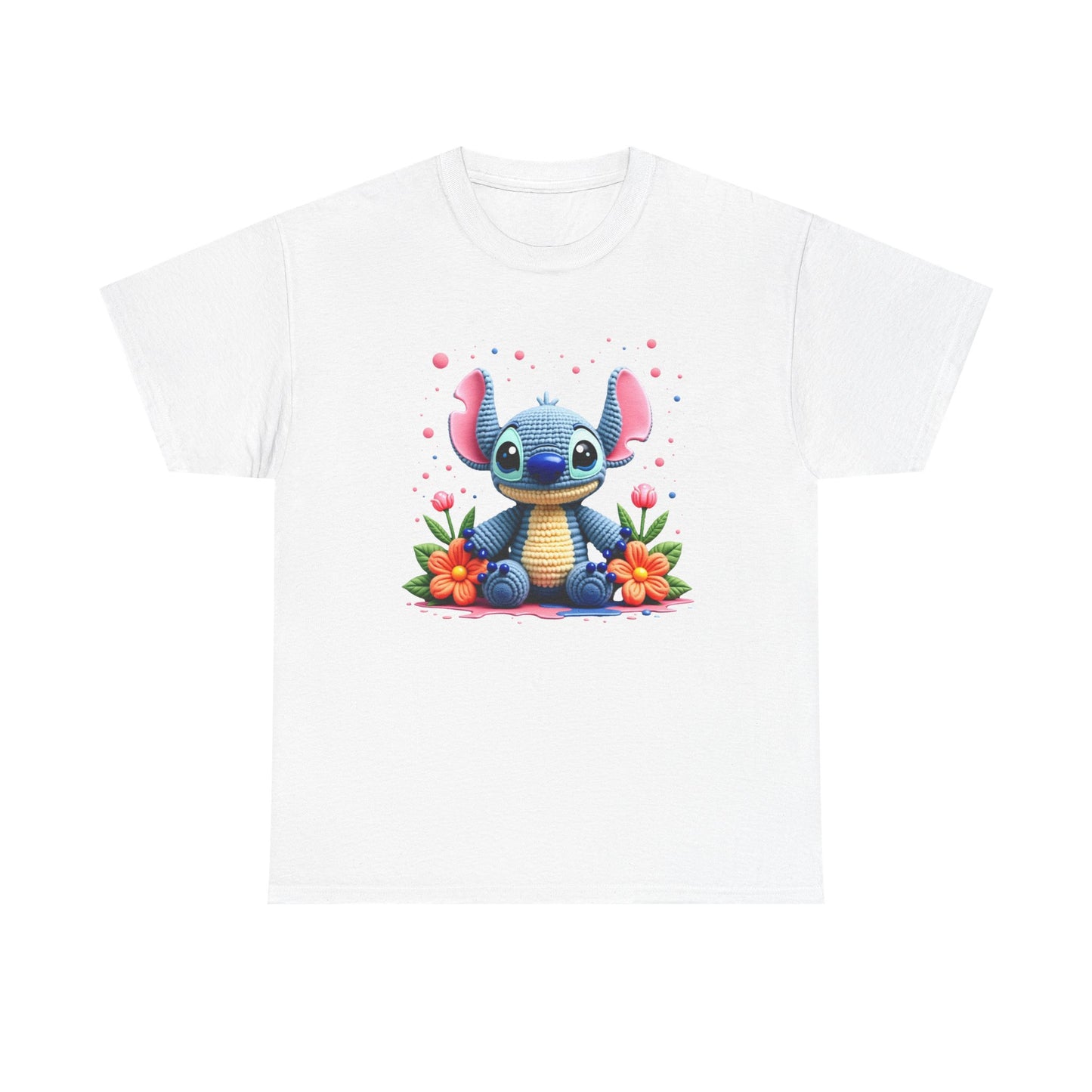 Cute Blue Alien Character Tee | Sitting Stitch-Inspired Design, Floral Accents