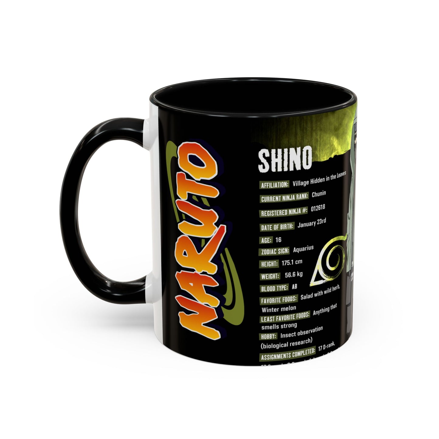 Naruto Shippuden Shino Aburame Accent Coffee Mug  Anime Character Fan Gift (11/15oz)