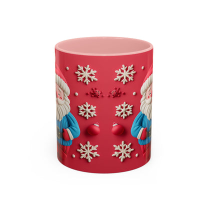 Clay Santa Pattern Mug | Christmas Snowflake Accent Coffee Mug