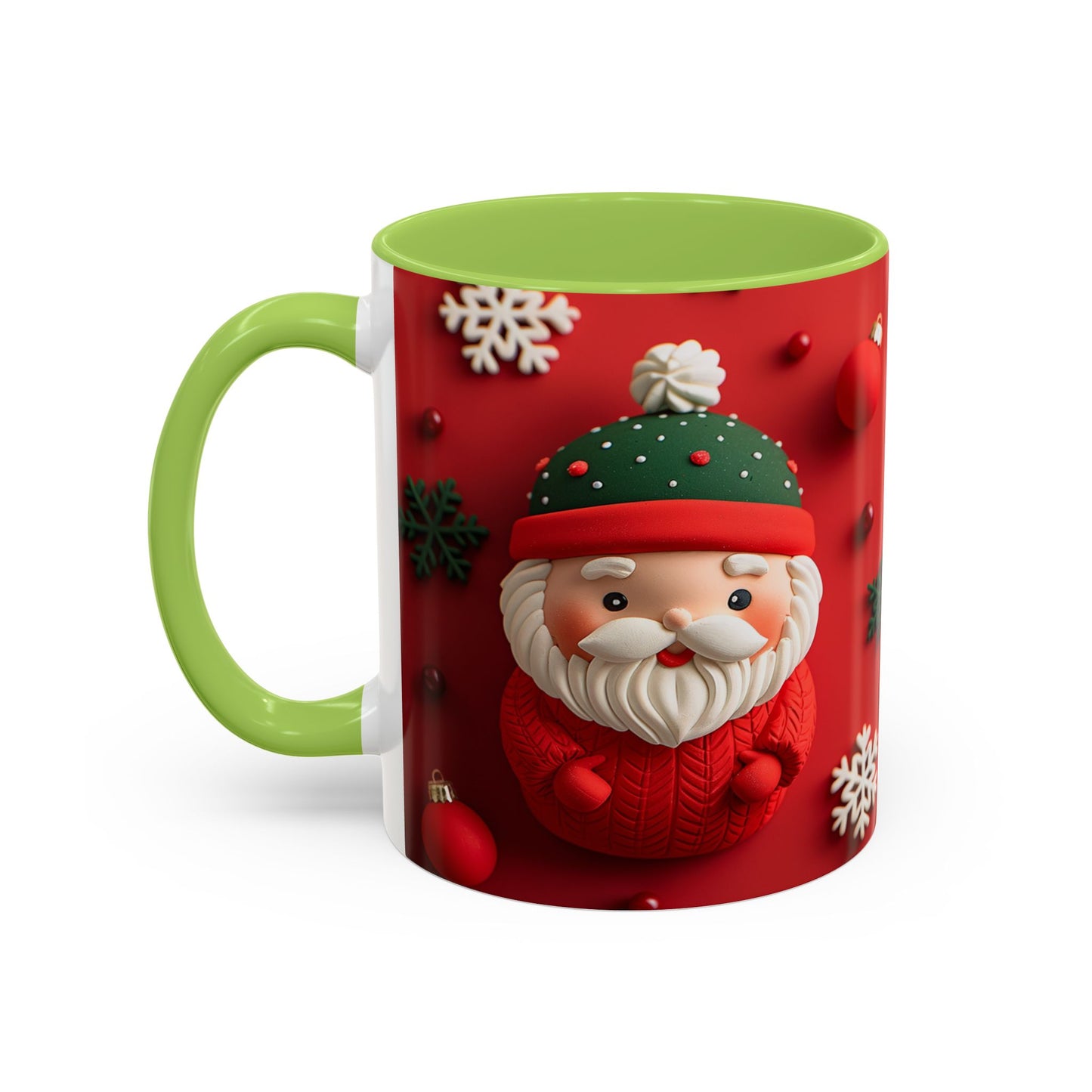Cute Santa Pattern Accent Coffee Mug | Christmas Holiday Snowflakes