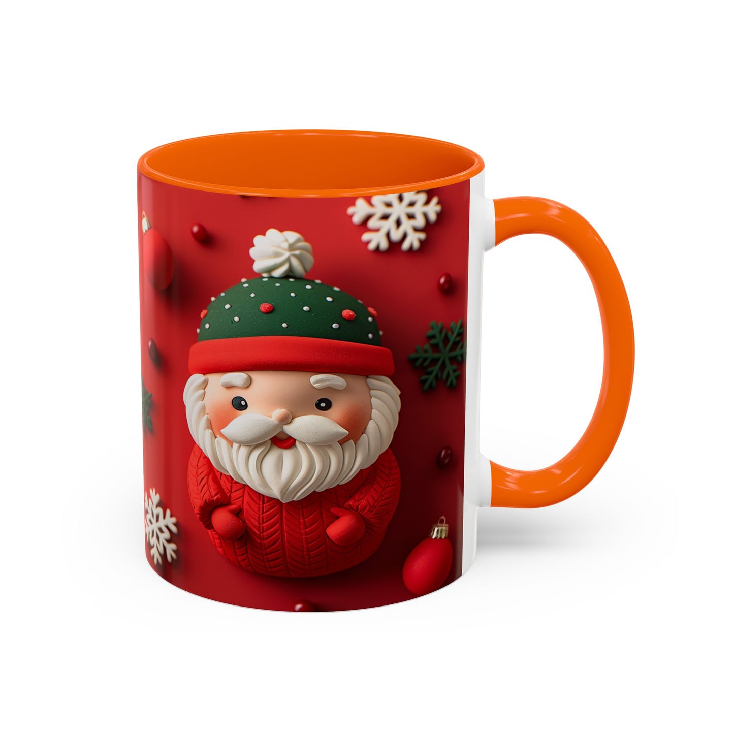 Cute Santa Pattern Accent Coffee Mug | Christmas Holiday Snowflakes
