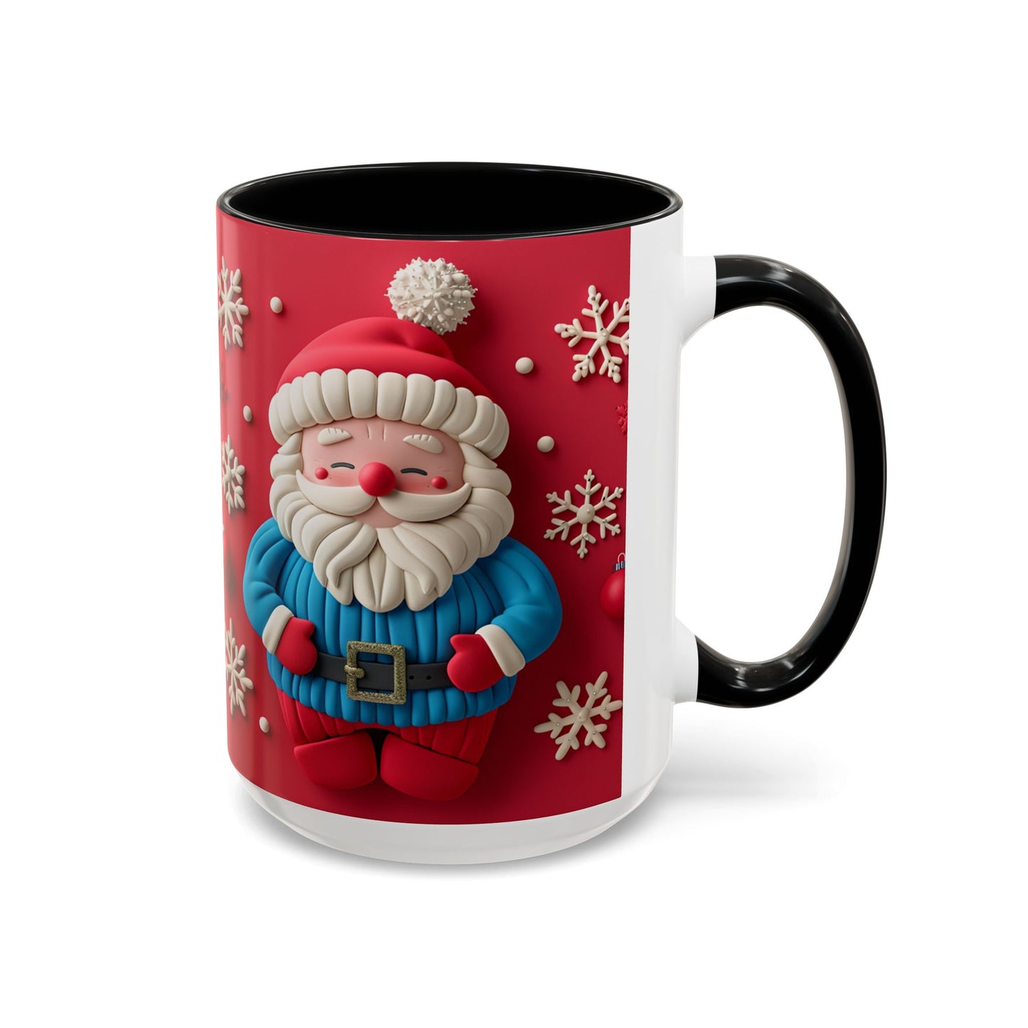 Clay Santa Pattern Mug | Christmas Snowflake Accent Coffee Mug