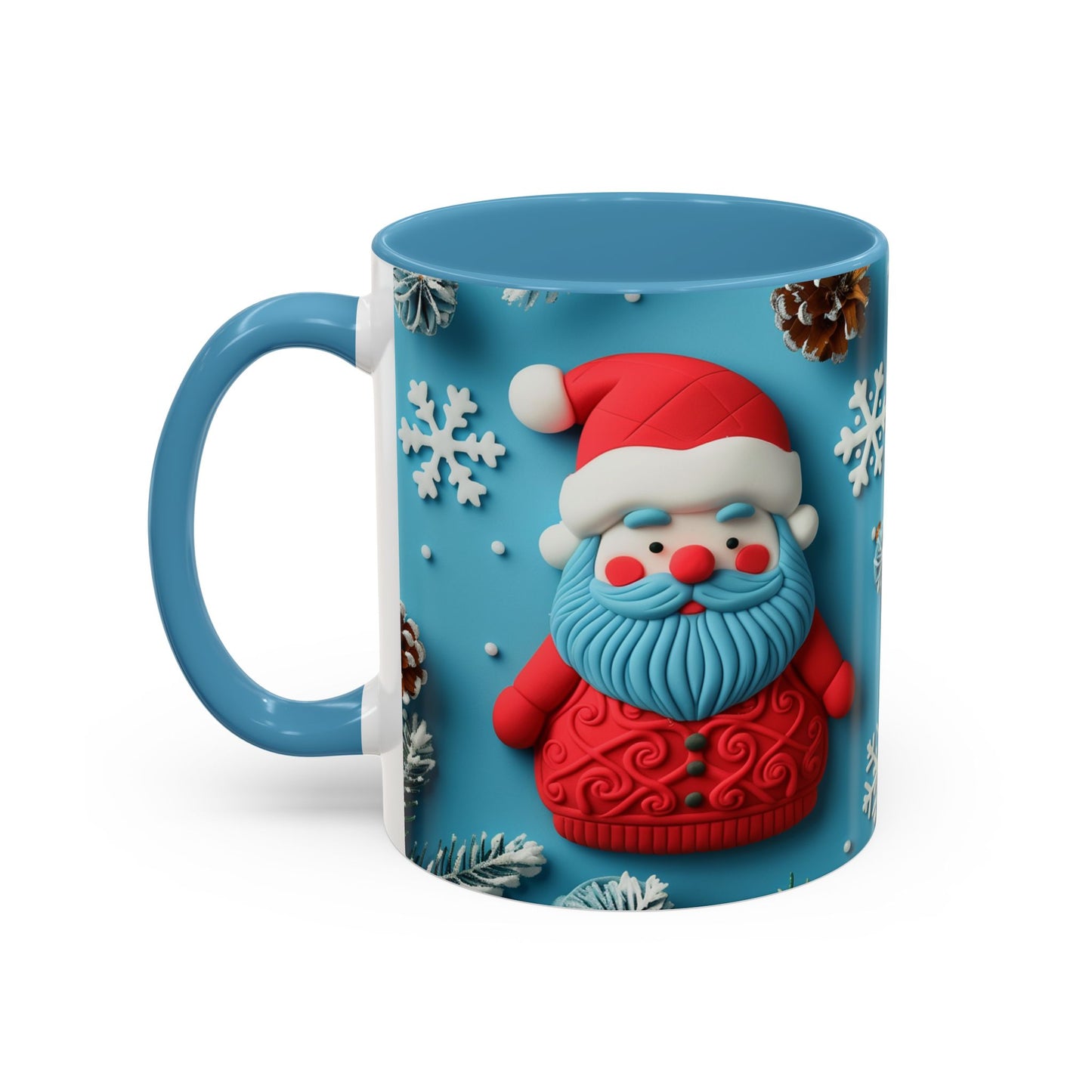 Blue Santa Claus Mug | Snowflakes Holiday Coffee Mug