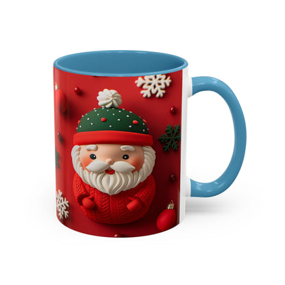 Cute Santa Pattern Accent Coffee Mug | Christmas Holiday Snowflakes