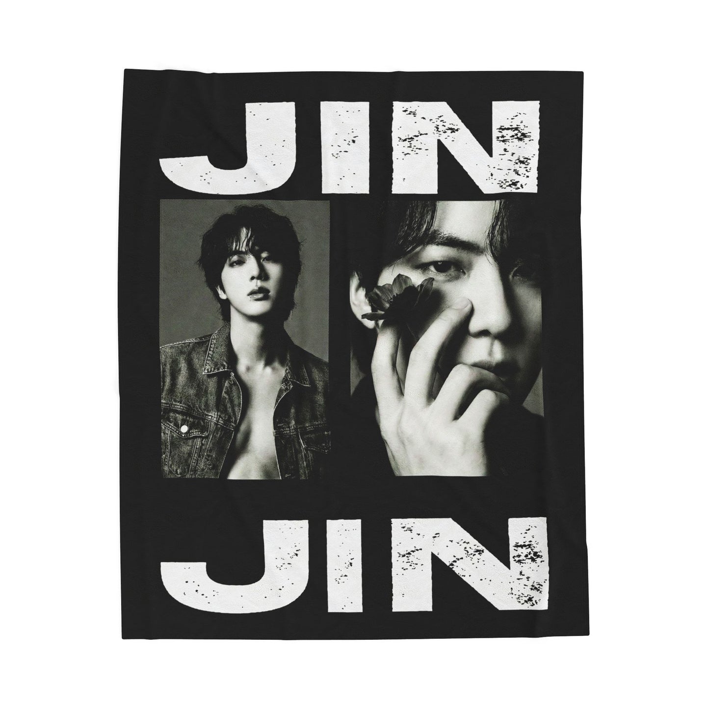 Black Photo Collage Name Blanket | BTS Velveteen Plush Blanket