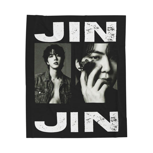 Black Photo Collage Name Blanket | BTS Velveteen Plush Blanket