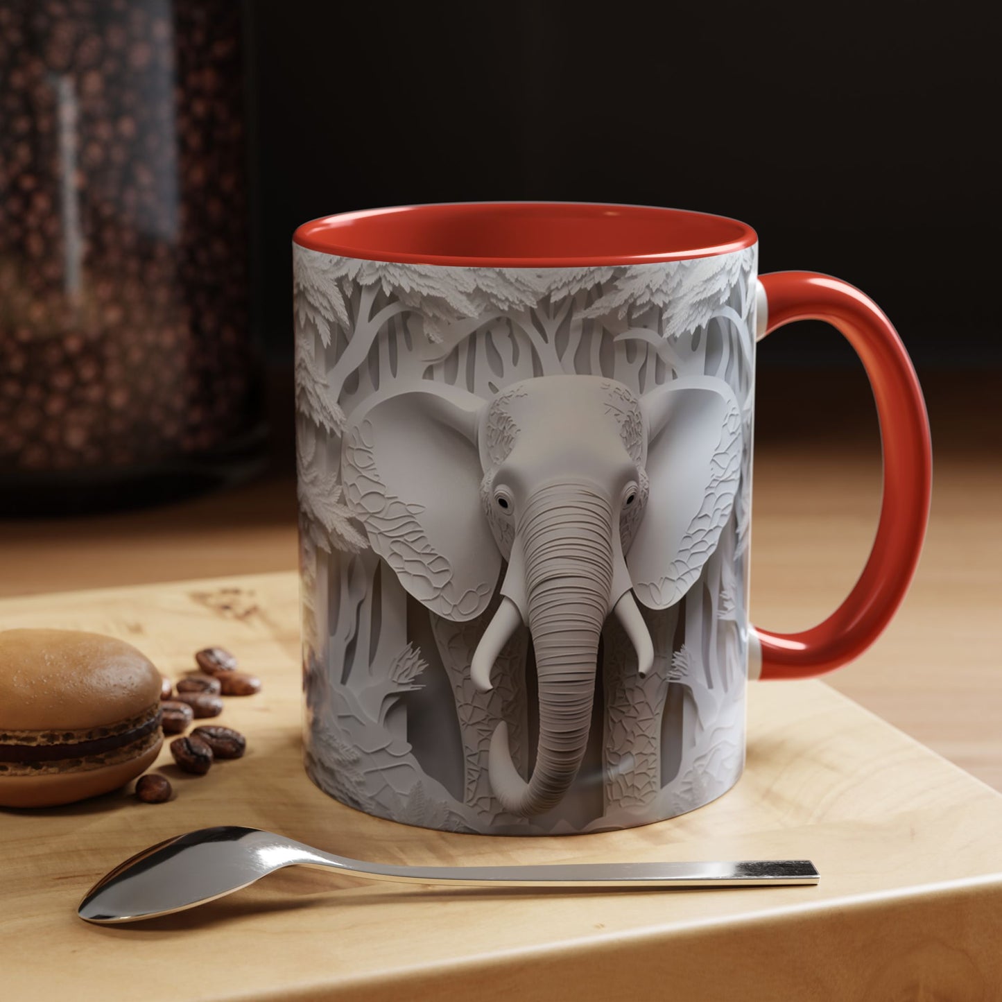 Elephant Relief Accent Coffee Mug — Grey Carved Jungle Design (11/15oz)