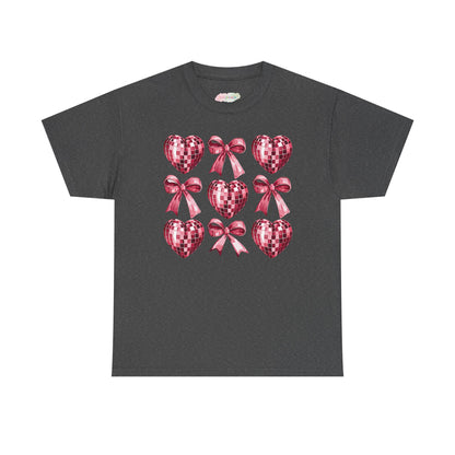 Pink Sequin Hearts & Bows T-Shirt | Valentine Heart Pattern Tee