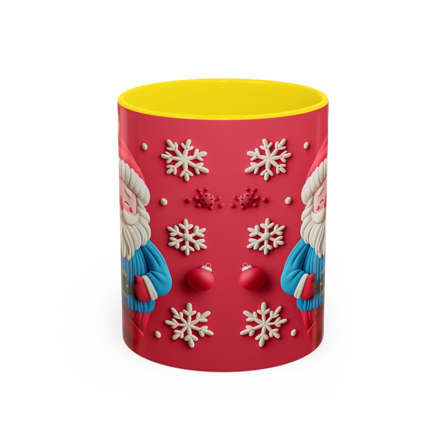 Clay Santa Pattern Mug | Christmas Snowflake Accent Coffee Mug