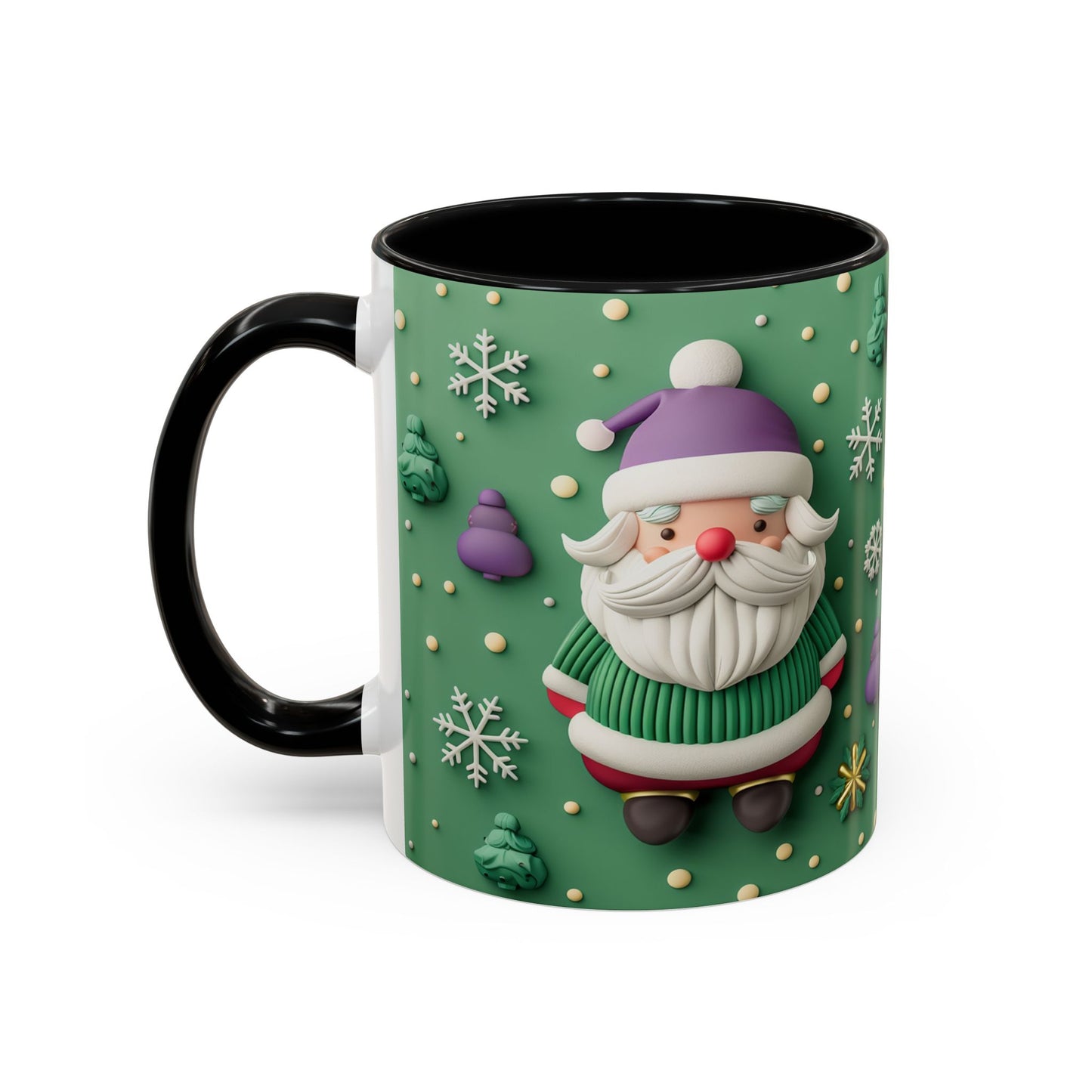 Whimsical Santa Pattern Accent Coffee Mug | Christmas Santa Snowflakes 11oz 15oz