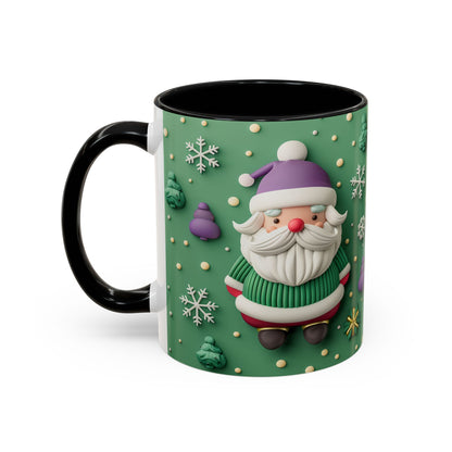 Whimsical Santa Pattern Accent Coffee Mug | Christmas Santa Snowflakes 11oz 15oz