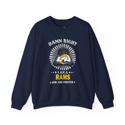 Custom “Damn Right I Am a Rams Fan” Crewneck Sweatshirt – Vintage Football Fan Pullover