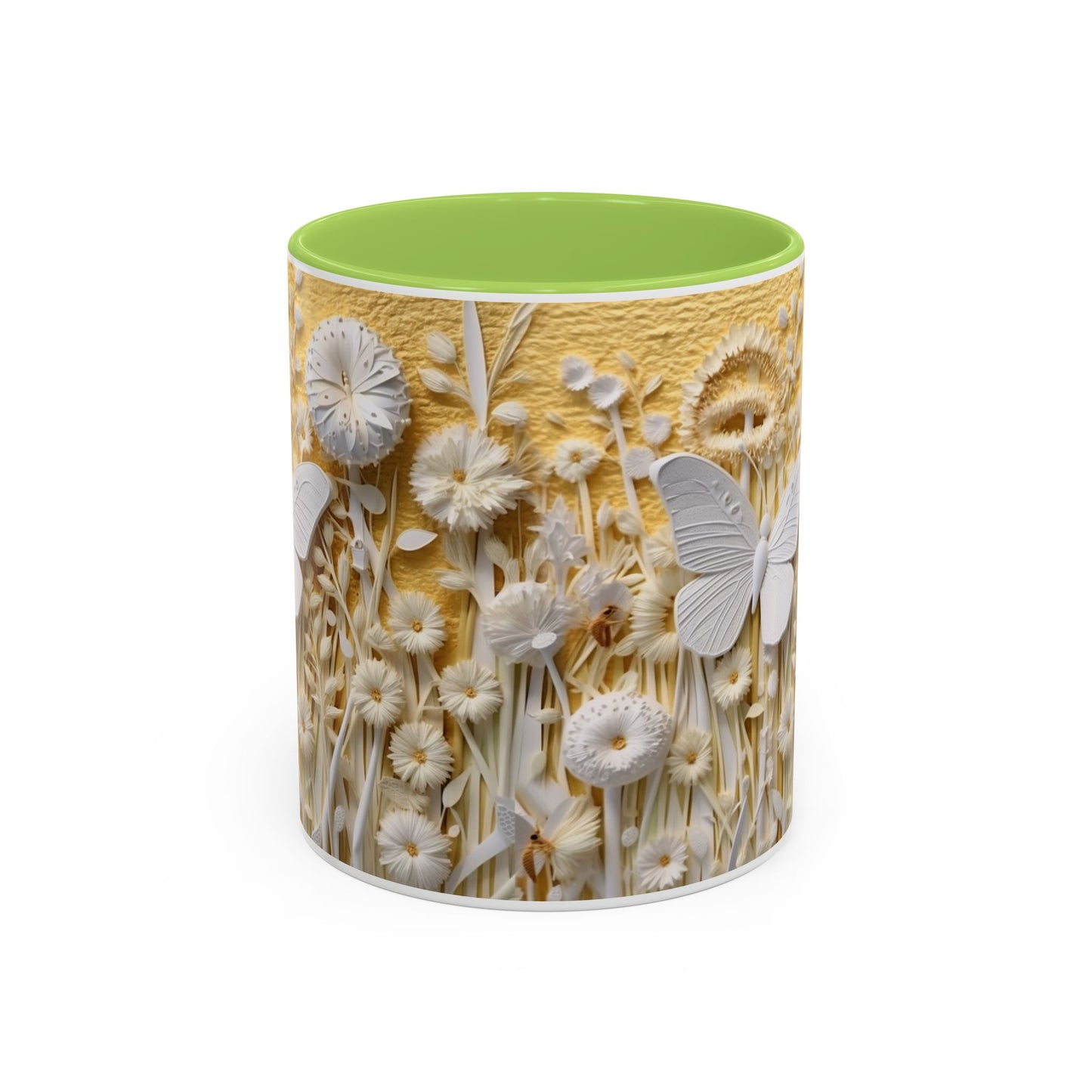 White Floral Relief with Butterflies Accent Mug | 11oz 15oz