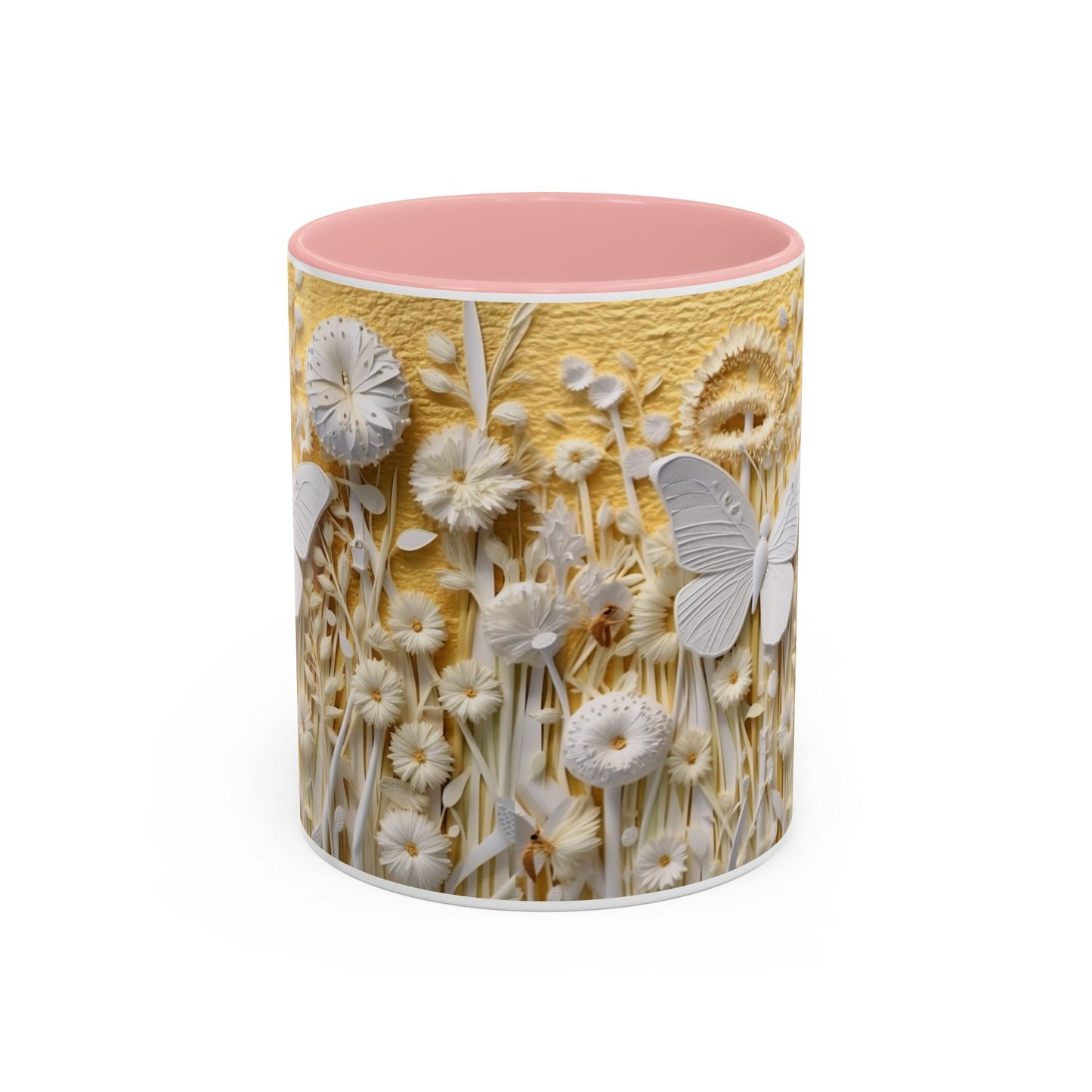White Floral Relief with Butterflies Accent Mug | 11oz 15oz