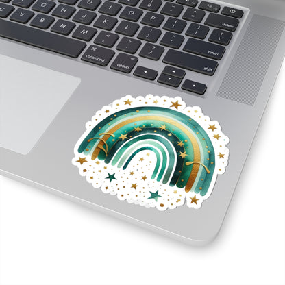 Teal & Gold Star Rainbow Sticker — Kiss-Cut Vinyl Decal