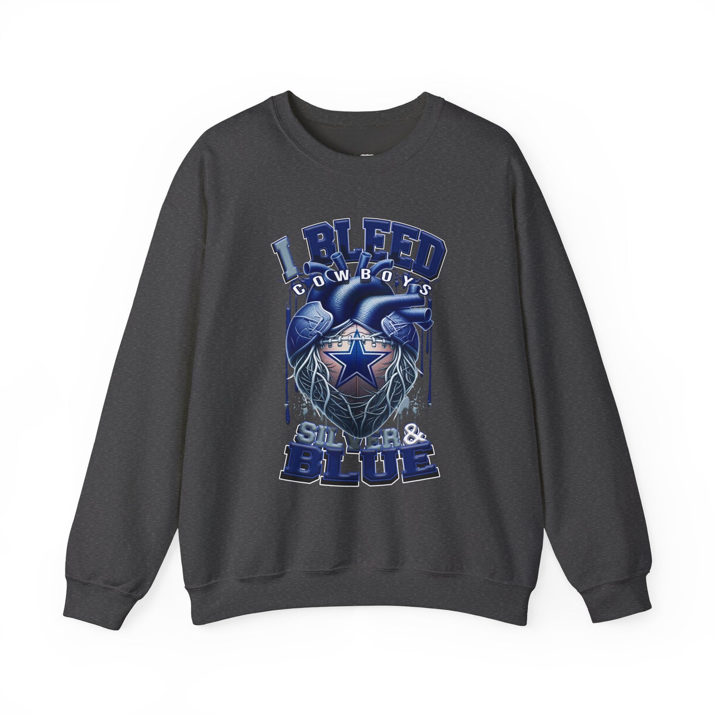 Customizable Cowboys Fan I Bleed Blue heart design Sweatshirt | Sports fan apparel