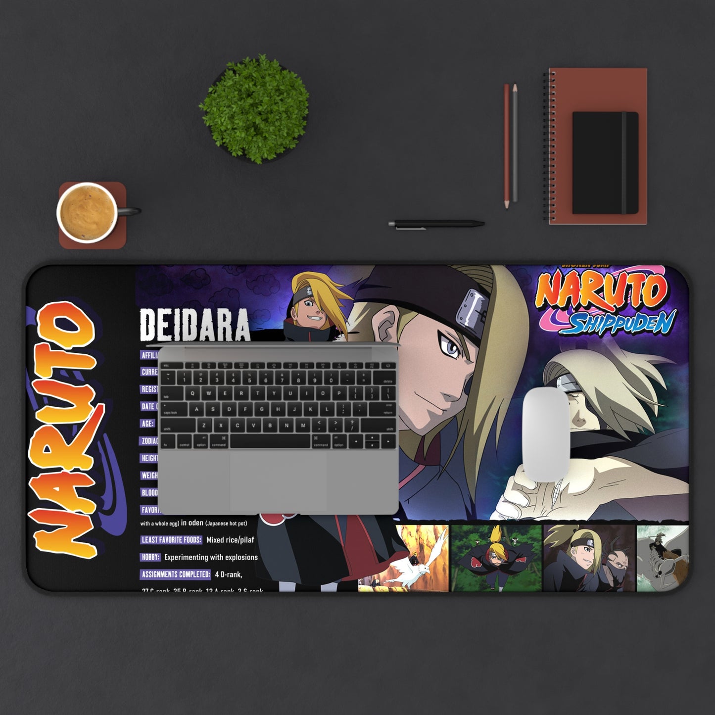 Naruto Deidara Anime Gaming Desk Mat | Large Mousepad with Character Collage