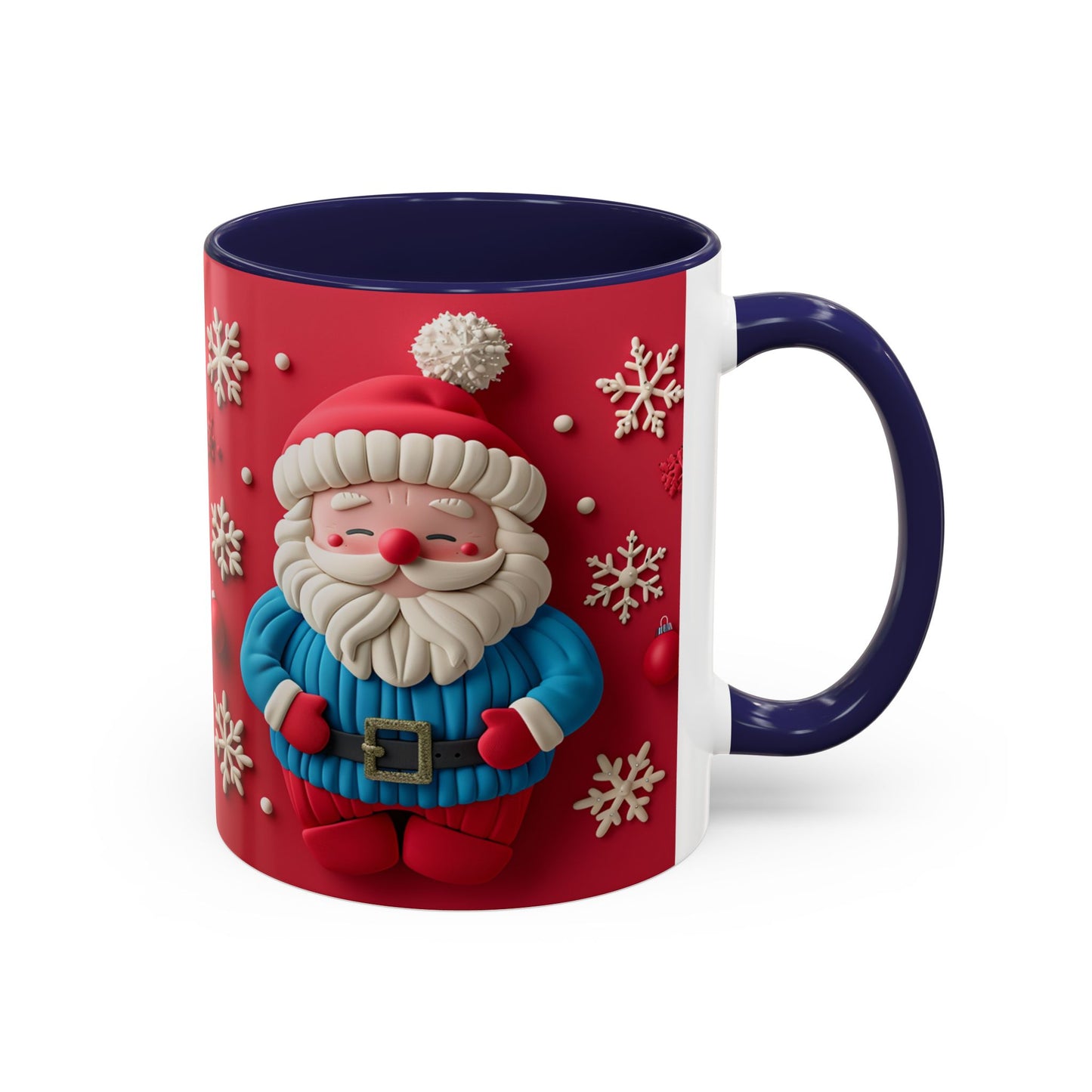 Clay Santa Pattern Mug | Christmas Snowflake Accent Coffee Mug