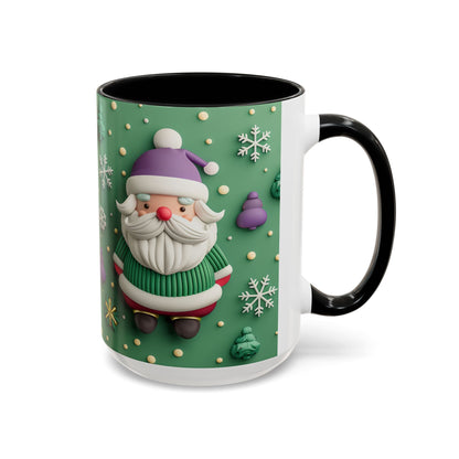 Whimsical Santa Pattern Accent Coffee Mug | Christmas Santa Snowflakes 11oz 15oz