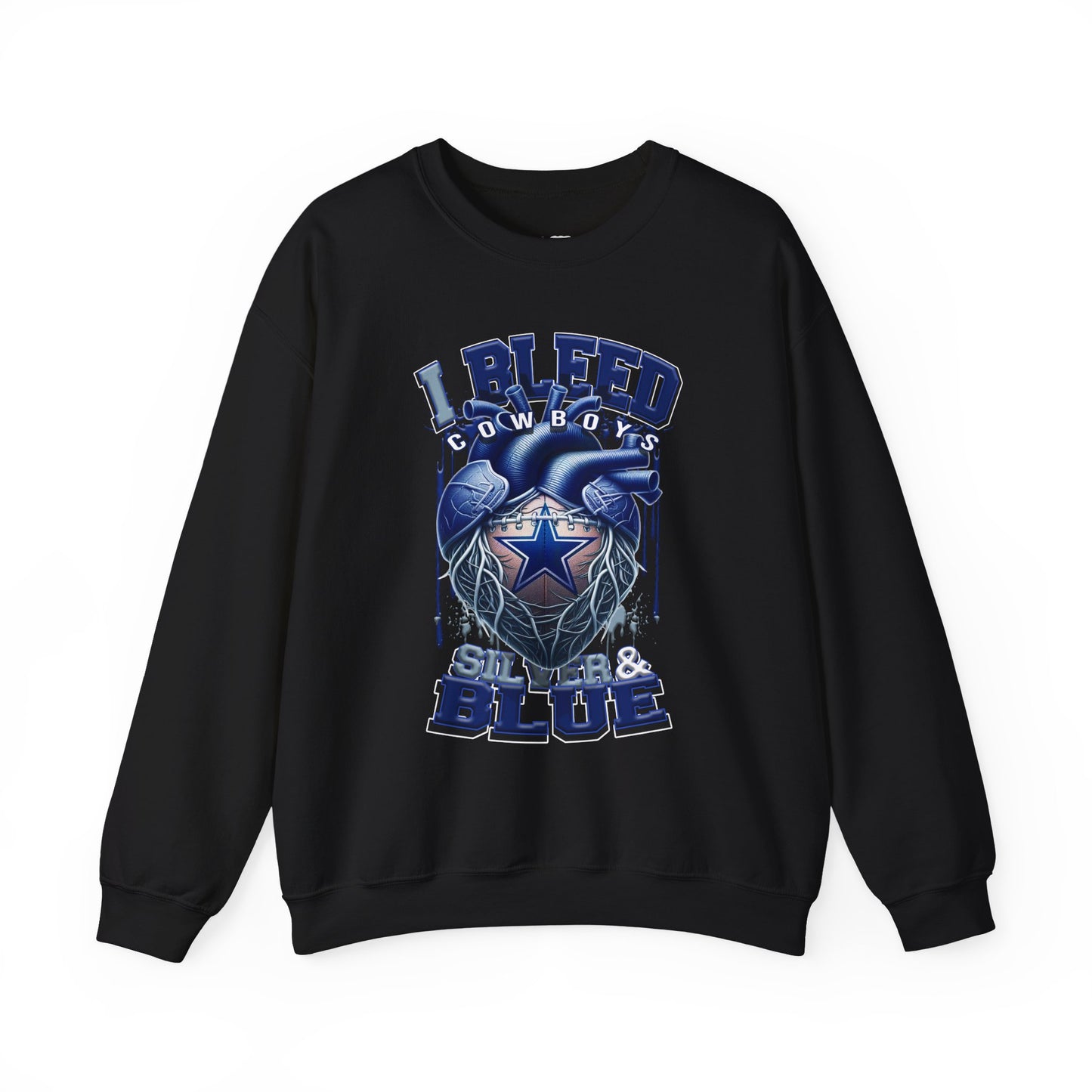 Customizable Cowboys Fan I Bleed Blue heart design Sweatshirt | Sports fan apparel