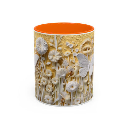 White Floral Relief with Butterflies Accent Mug | 11oz 15oz