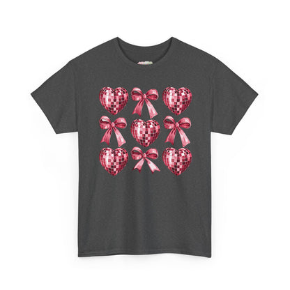 Pink Sequin Hearts & Bows T-Shirt | Valentine Heart Pattern Tee