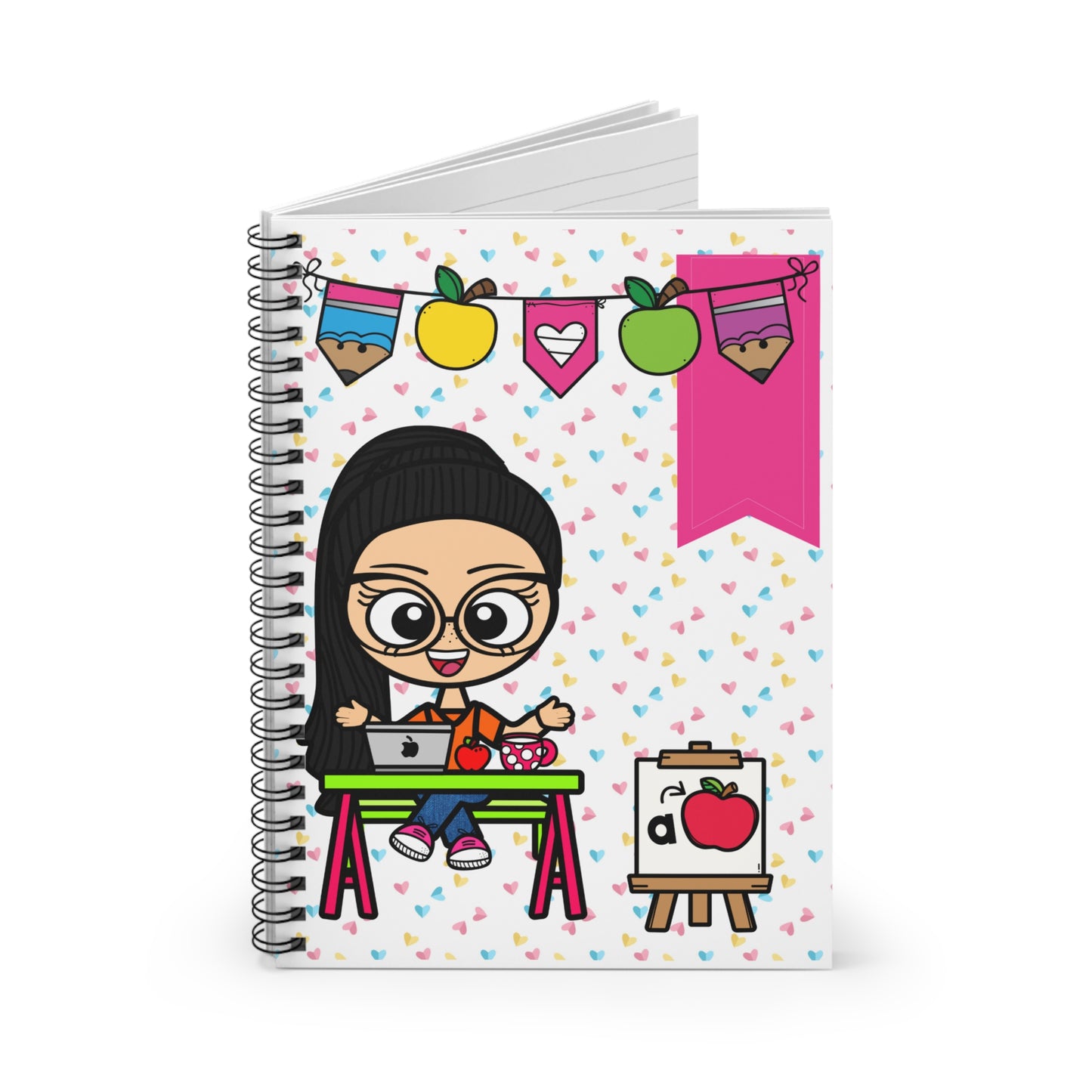 Cute Teacher Cartoon Spiral Notebook | Ruled Line