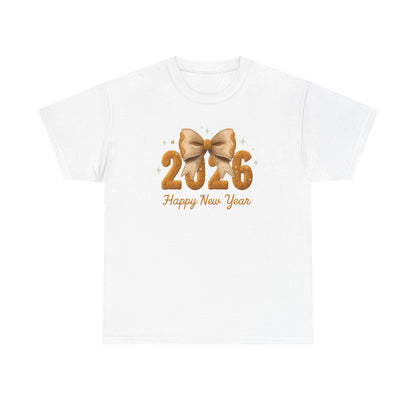 T-Shirt 2026 Happy New Year Gold Bow Celebration Tee