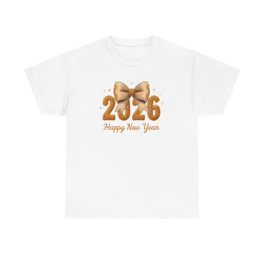 T-Shirt 2026 Happy New Year Gold Bow Celebration Tee