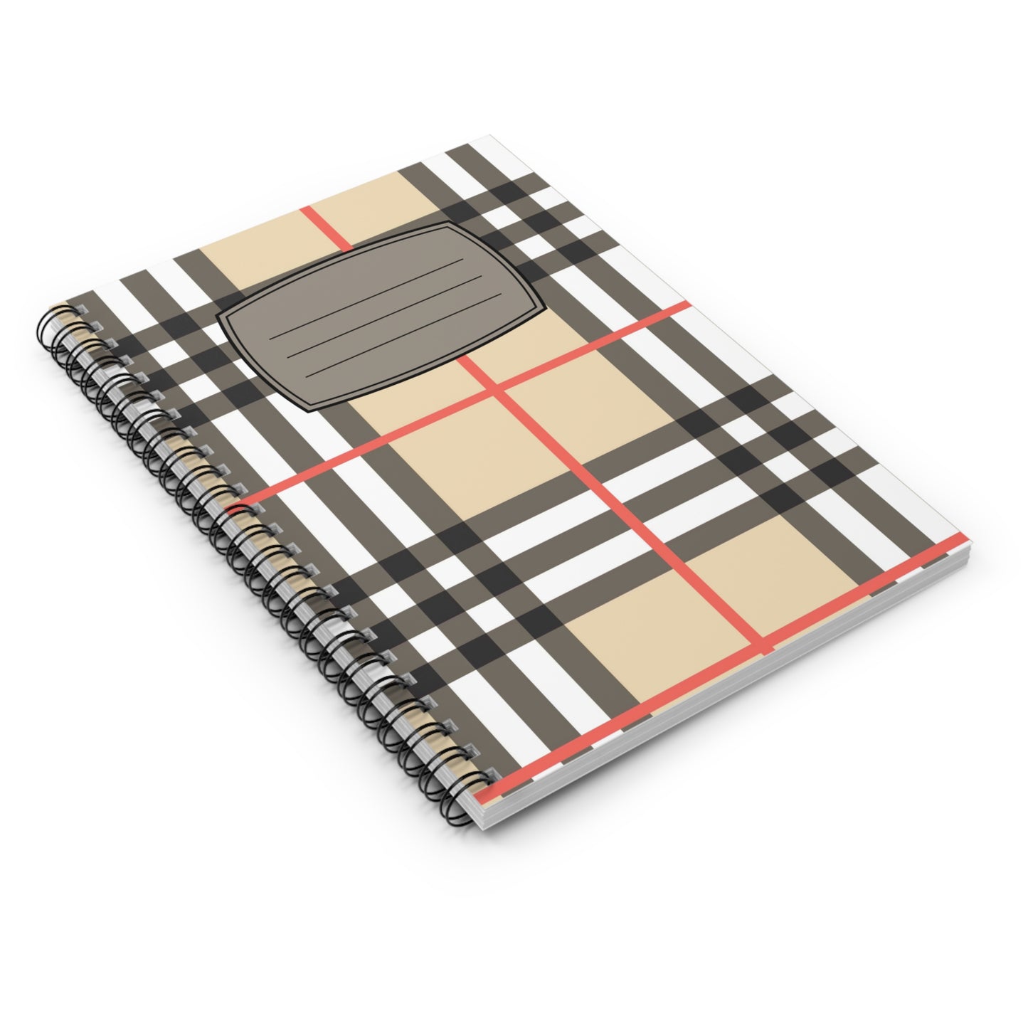 Beige Plaid Pattern Spiral Notebook | Ruled Lined Journal