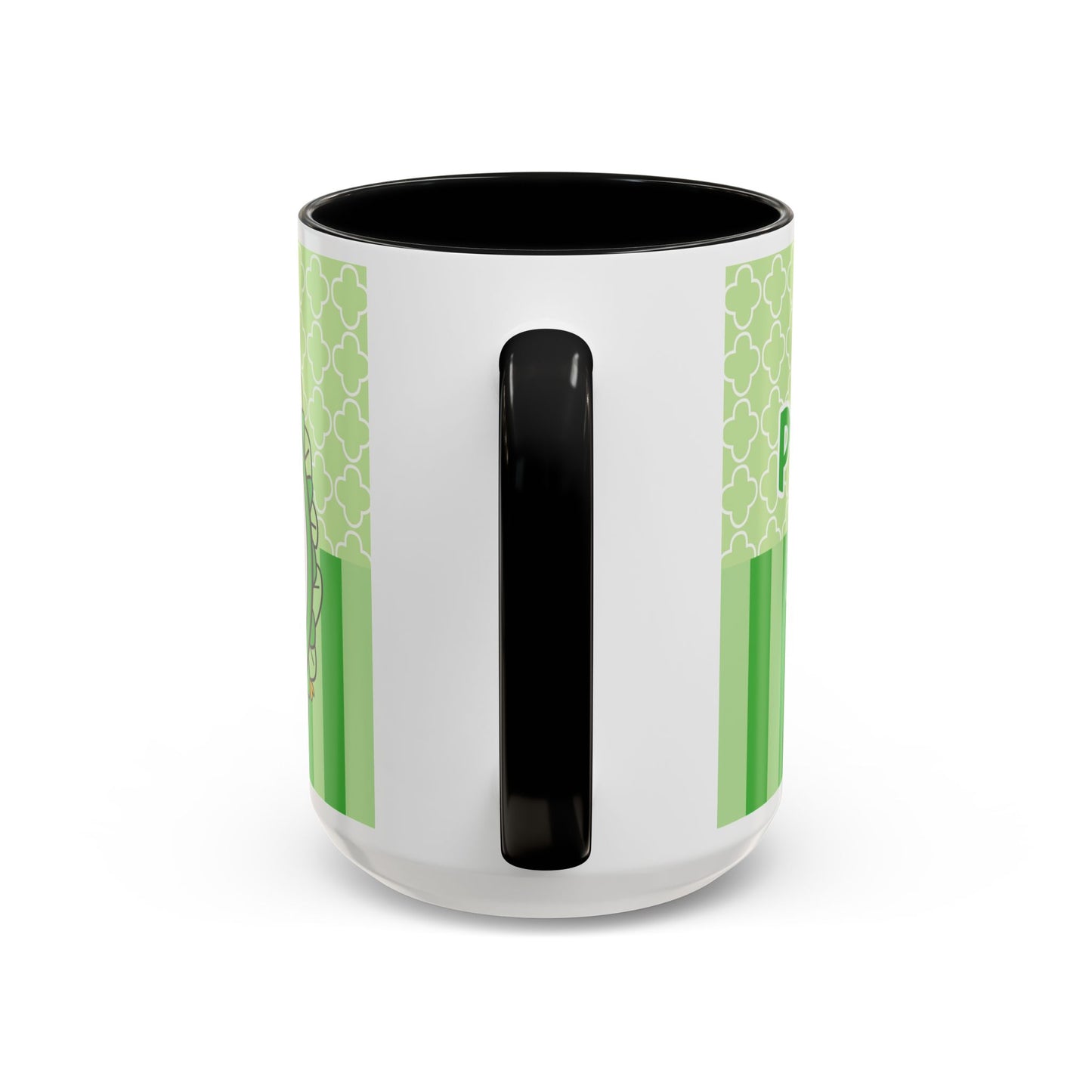 Princess Cat Illustration Accent Coffee Mug | Green Stripes