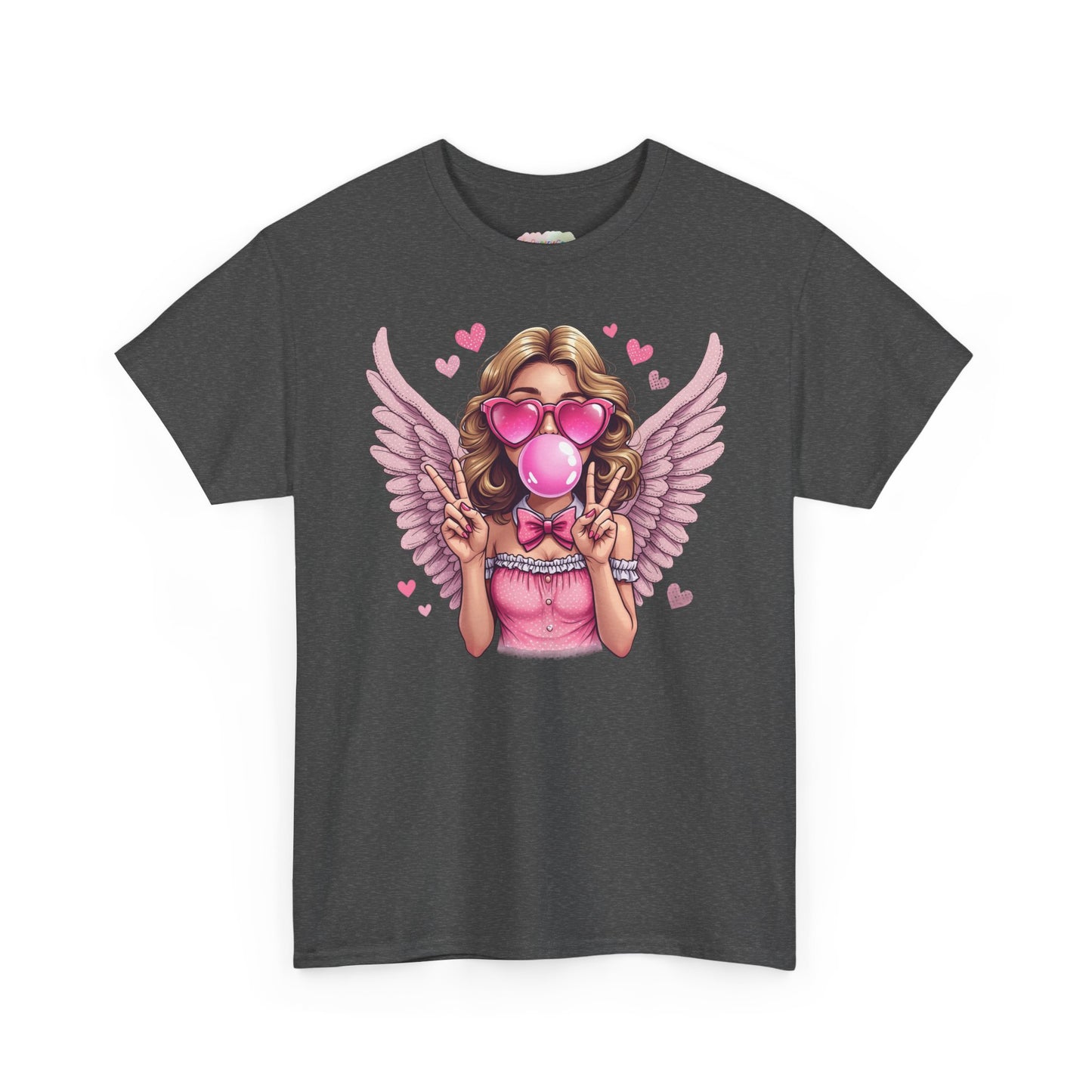Pink Bubblegum Angel Tee | Winged Girl, Heart Sunglasses, Cute Retro