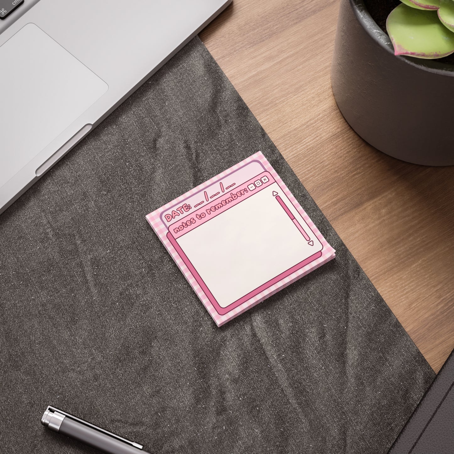 Pink Retro Desktop Sticky  Note Pad | Date Field, Notes to Remember