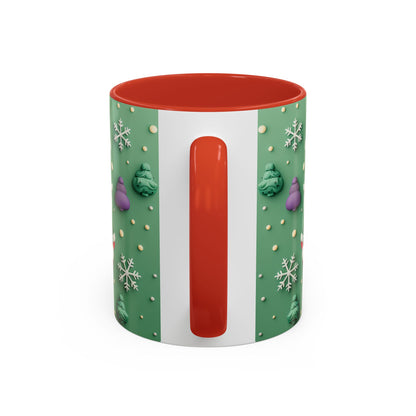 Whimsical Santa Pattern Accent Coffee Mug | Christmas Santa Snowflakes 11oz 15oz