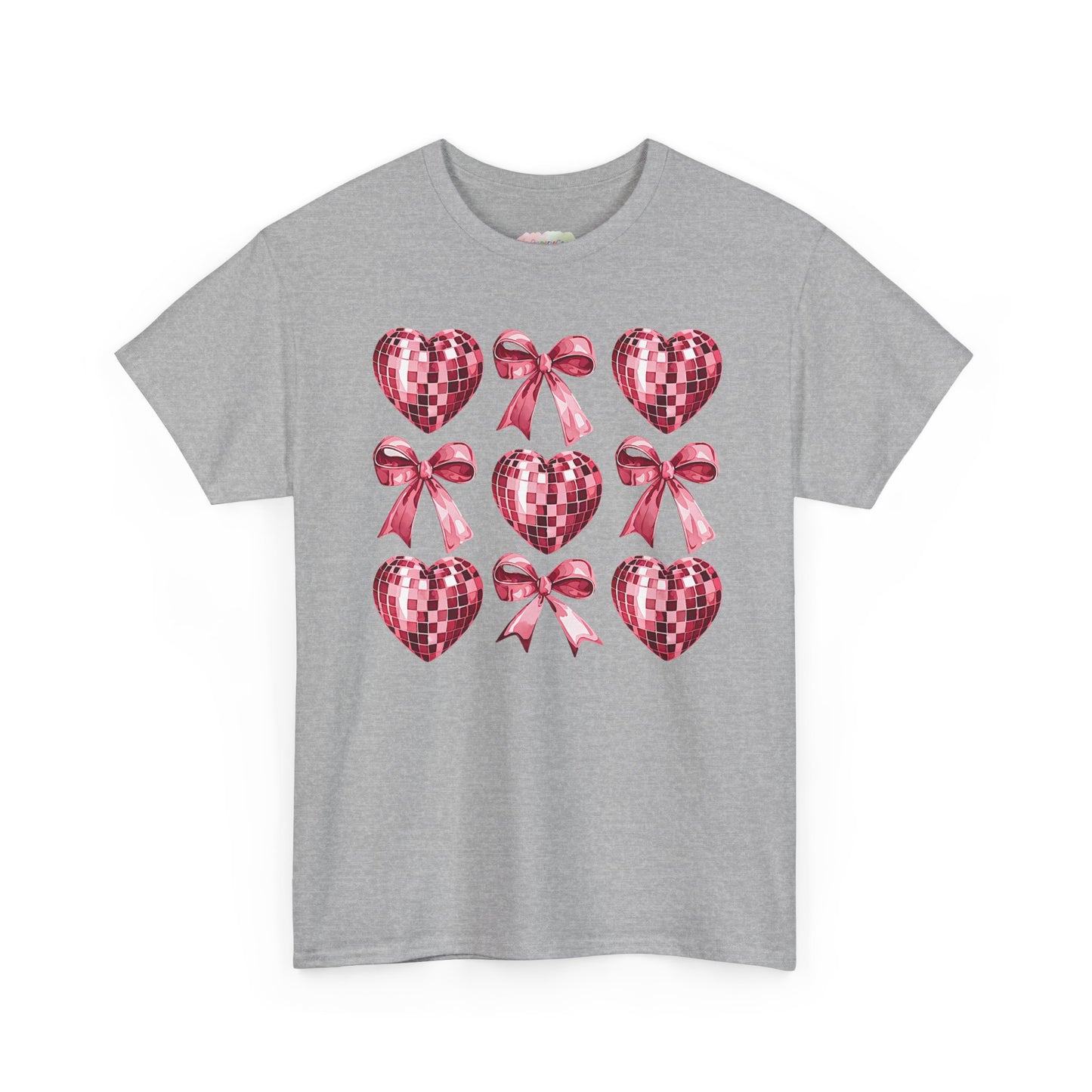 Pink Sequin Hearts & Bows T-Shirt | Valentine Heart Pattern Tee