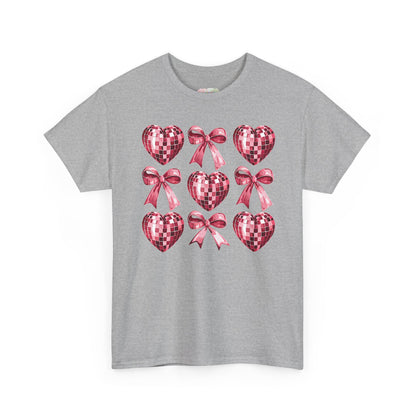 Pink Sequin Hearts & Bows T-Shirt | Valentine Heart Pattern Tee