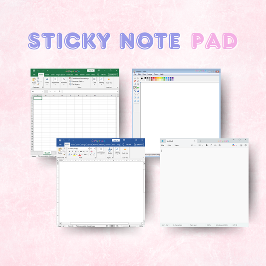 Windows Inspired Sticky Notepad Collection | Excel, Word, Paint, Notepad 4x4  in. (50 pages)