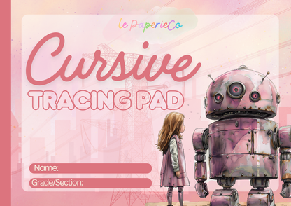 Cursive Letter Tracing Pad - Pink Robot Theme | Digital Download