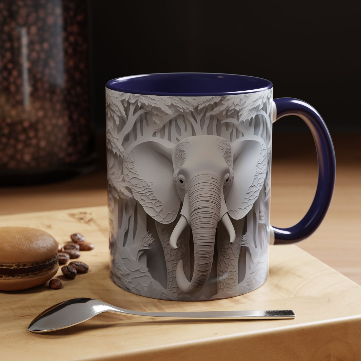 Elephant Relief Accent Coffee Mug — Grey Carved Jungle Design (11/15oz)