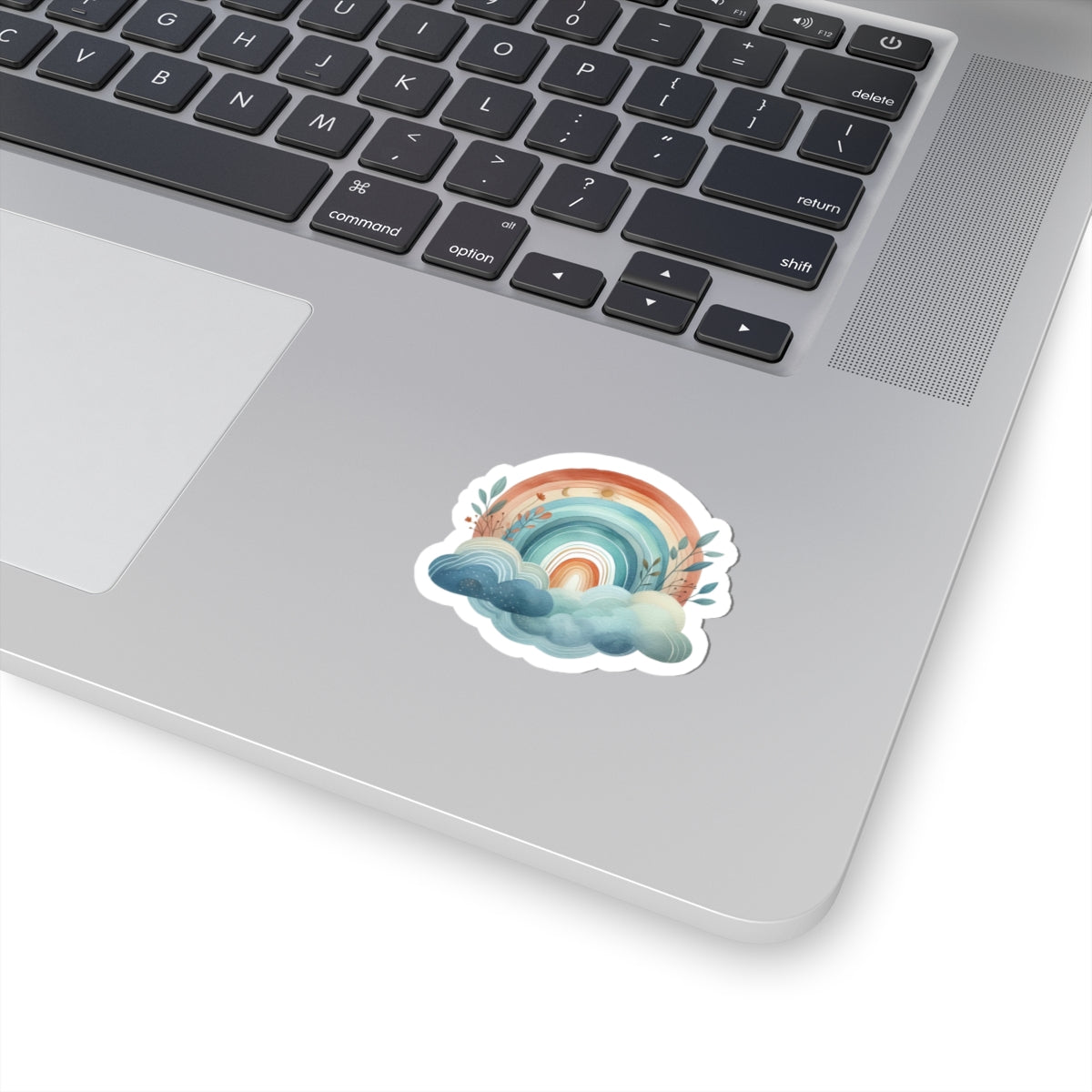 Boho Rainbow Cloud Sticker — Pastel Watercolor Kiss-Cut Decal for Laptops & Journals