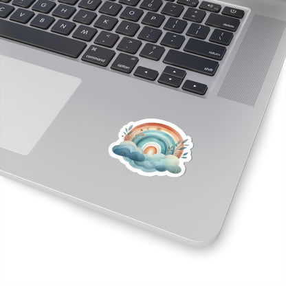 Boho Rainbow Cloud Sticker — Pastel Watercolor Kiss-Cut Decal for Laptops & Journals