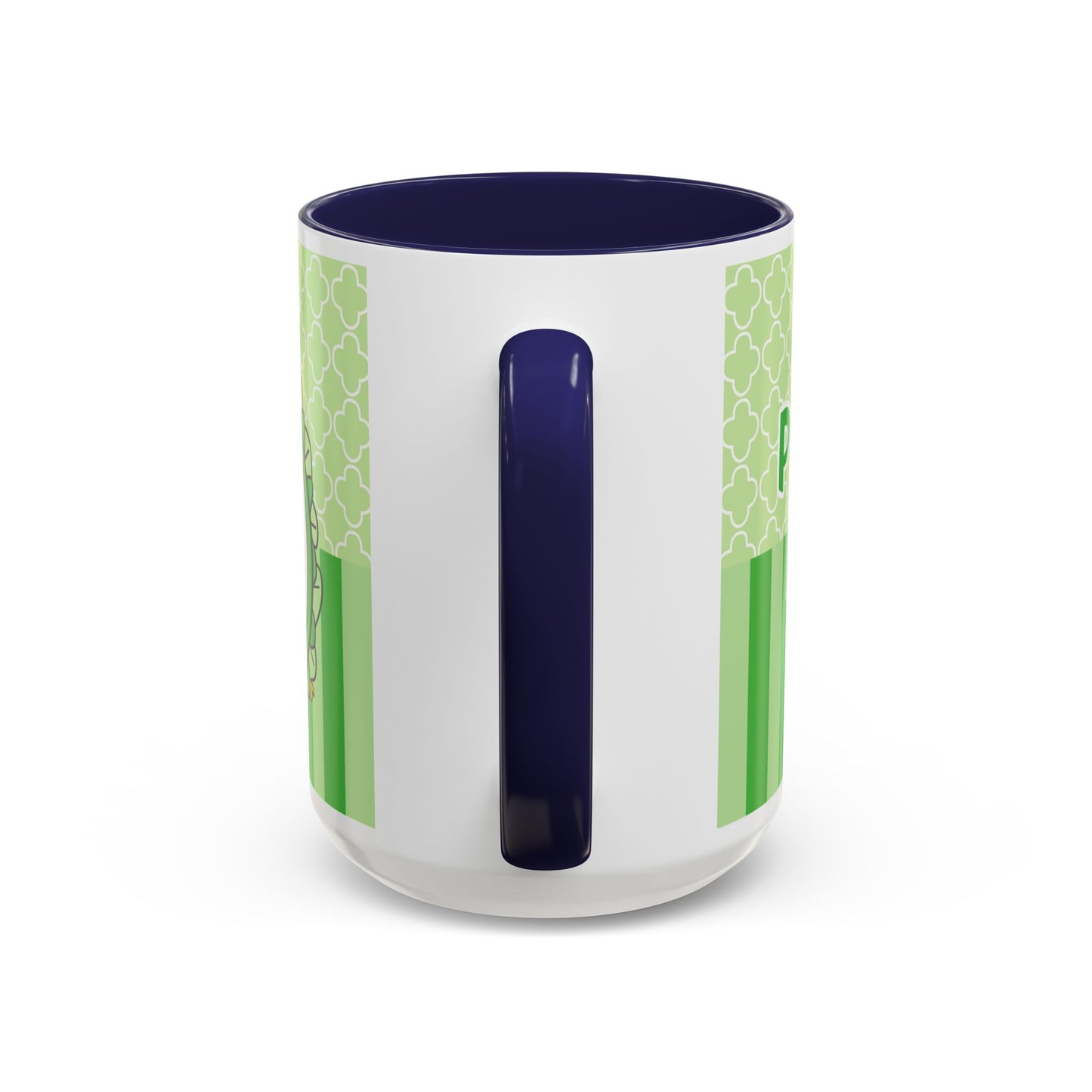 Princess Cat Illustration Accent Coffee Mug | Green Stripes