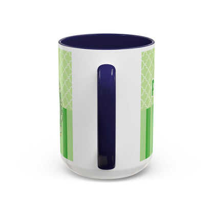 Princess Cat Illustration Accent Coffee Mug | Green Stripes