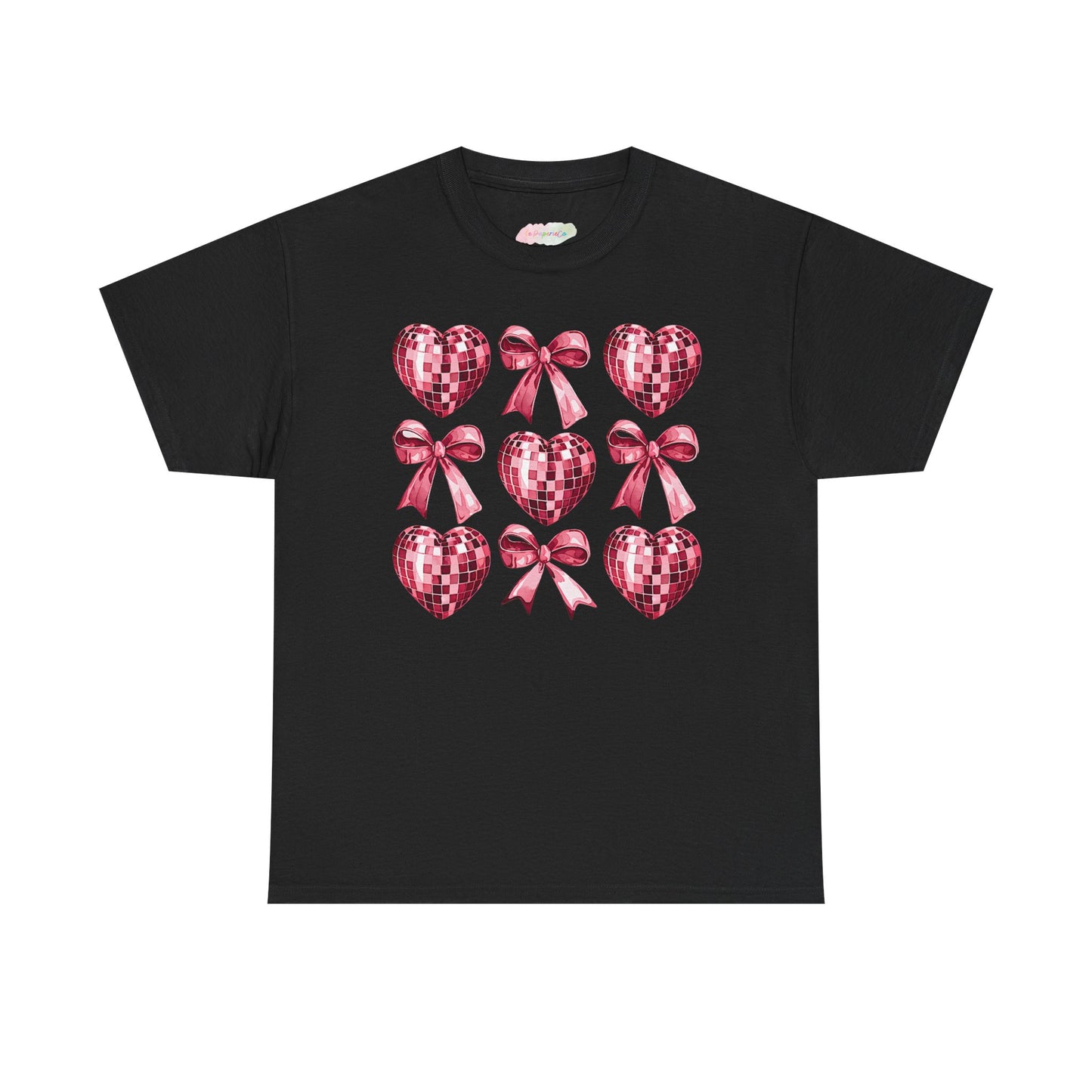 Pink Sequin Hearts & Bows T-Shirt | Valentine Heart Pattern Tee