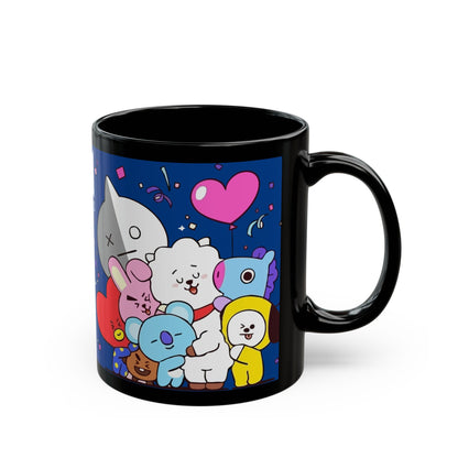 BT21 Characters Mug | Black Ceramic Coffee Cup, Kawaii BTS Cartoon Design
