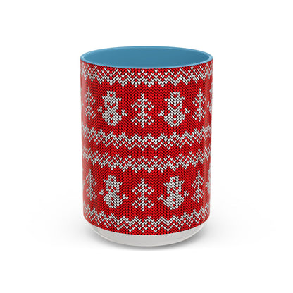 Snowman Knit Pattern Accent Mug | Christmas Holiday Coffee Cup