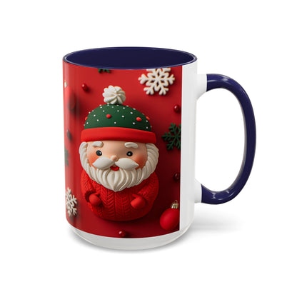Cute Santa Pattern Accent Coffee Mug | Christmas Holiday Snowflakes