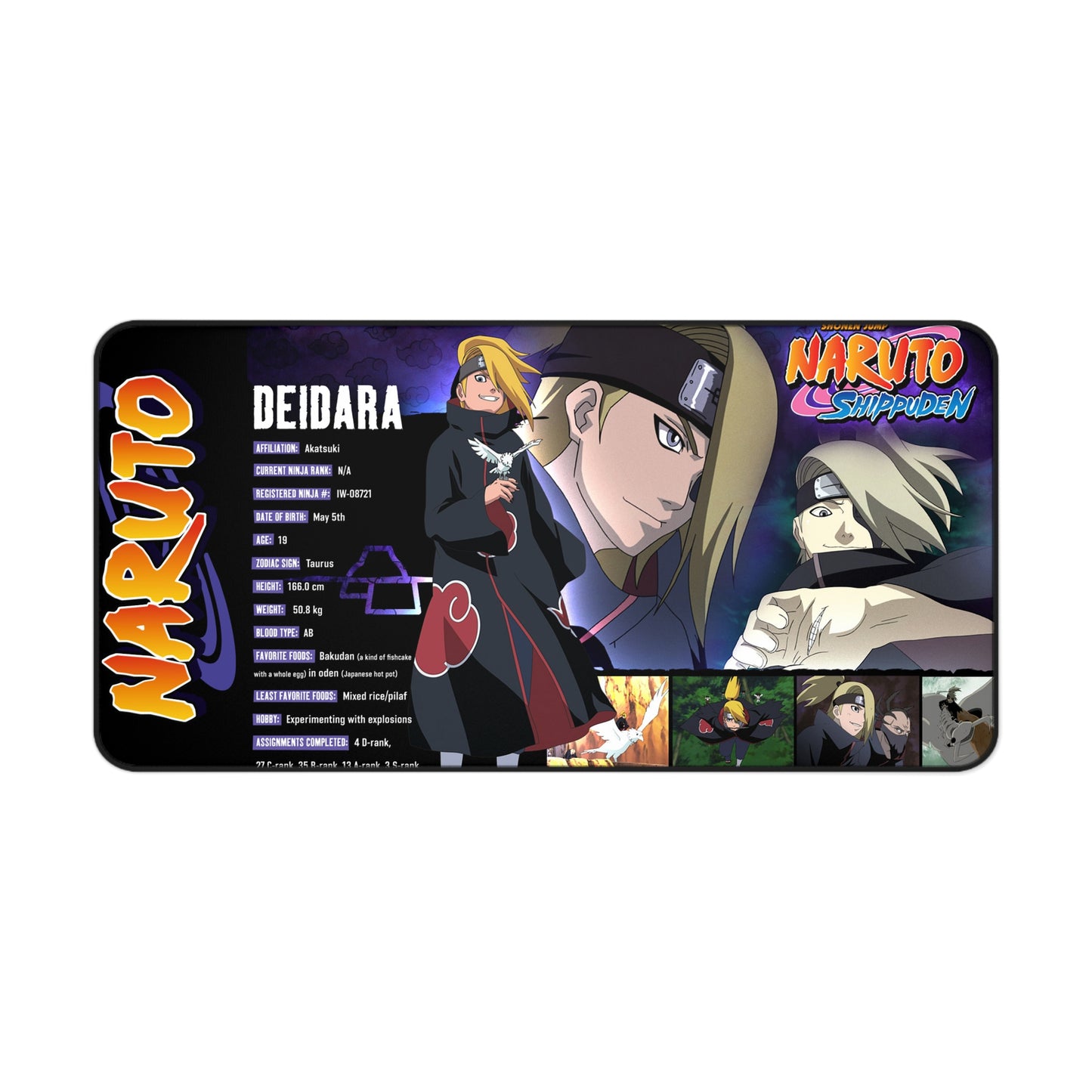 Naruto Deidara Anime Gaming Desk Mat | Large Mousepad with Character Collage