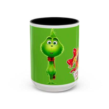 Grinch Character with Poop Present Mug | Accent Coffee Mug
